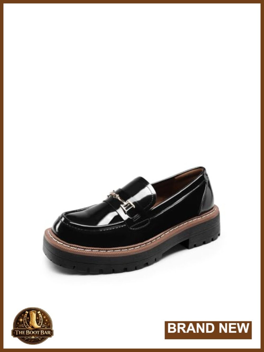 Platform Chunky Loafers Square Toe Horsebit Slip-On Faux Leather Work Shoes
